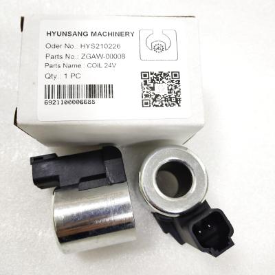 China Solenoid Coil 24V ZGAW-00008 XKBL-00084 XKAL-00065 For Hyundai Excavator R1200-9 R140LC-9 for sale