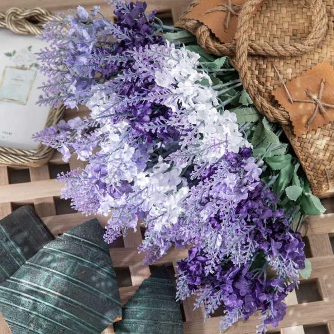 2025 Artificial Lavender Flower Bouquet 10 Heads Artificial Silk Lavender Bushes Flowers for Wedding Home Outdoor Decoration