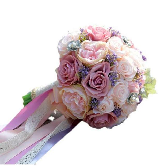 Artificial Pink Rose Flower Bouquet Home Wedding Decorative Flowers for Bride Bridesmaid Flower Bouquets Valentines Day Gift