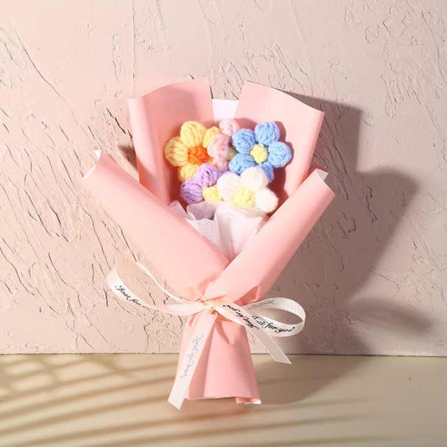 Finished Mother's Valentine's Day Crochet Bouquet Creative Artificial Flowers Knitted Puff Bouquet for Floral Use