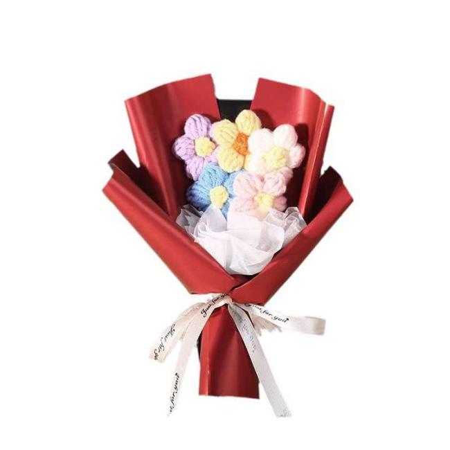 Finished Mother's Valentine's Day Crochet Bouquet Creative Artificial Flowers Knitted Puff Bouquet for Floral Use