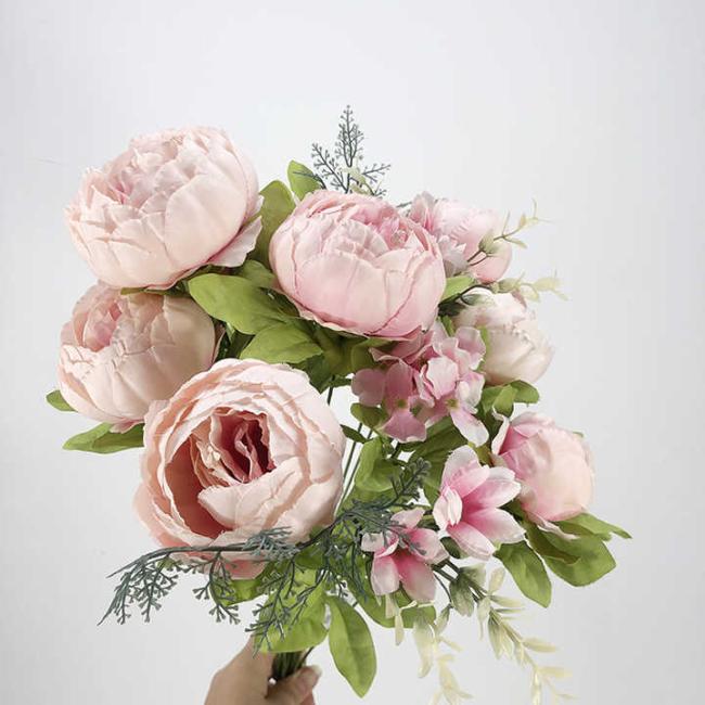 K-0568 in Stock HOT Sale Rose Silk Peony Bouquet Artificial Flowers Cheap Flowers for Home Wedding Decorative Flowers