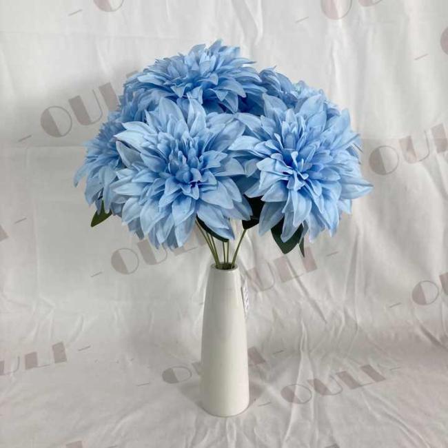 K-0125 Wholesale Artificial Wedding Decoration Silk 7 Heads Dahlia Bouquets Flower