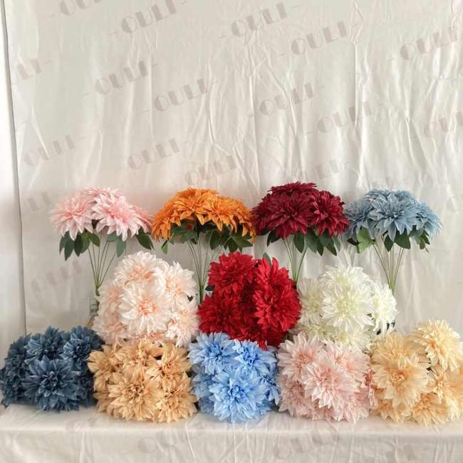 K-0125 Wholesale Artificial Wedding Decoration Silk 7 Heads Dahlia Bouquets Flower