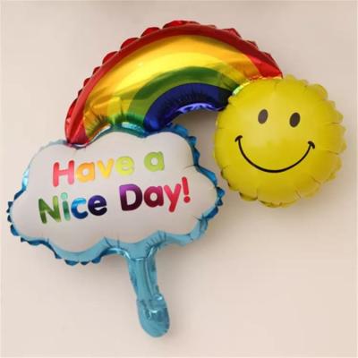 China Wholesal New Extra-Large Size Rainbow Smiling Face Foil Balloons Wholesale Inflatable Cloud Double Print Mylar Balloon for sale