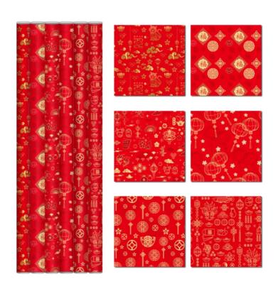 China Red Gift Wrap Paper Roll 2m with Gold Brand Logo Design à venda
