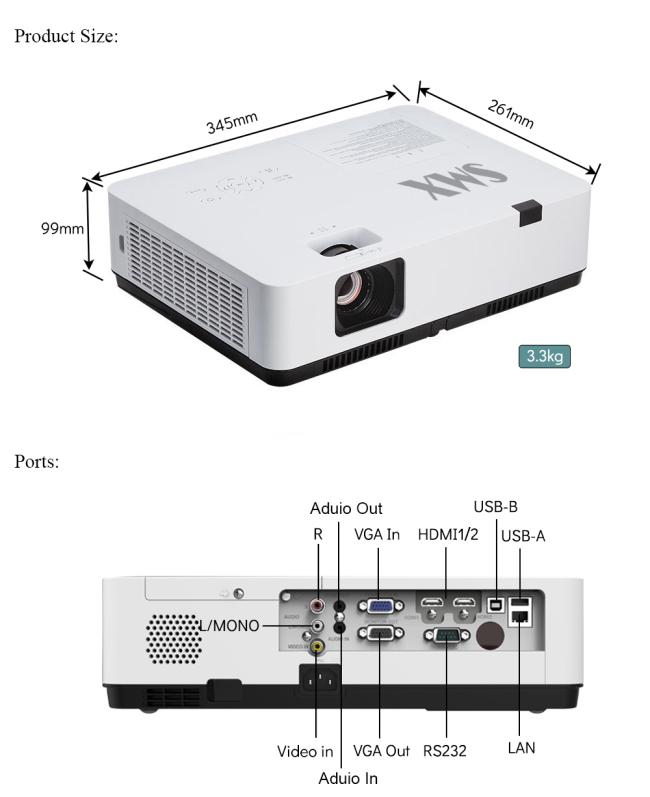 SMX MX-LS4000W 3LCD Projector detailed specifications and connectivity ports