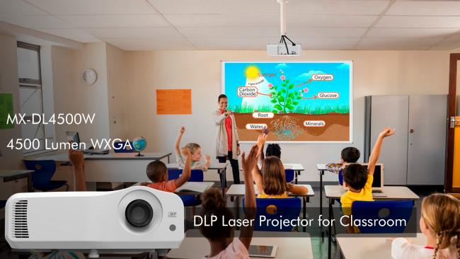 SMX DLP Laser Projector front view showing professional white casing and lens