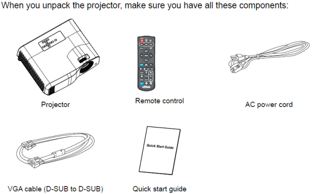 Complete projector package contents