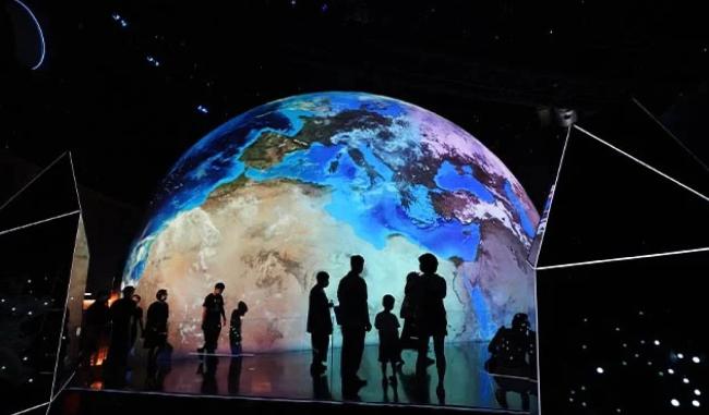 Professional laser projector setup for large venue presentation