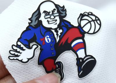 China Custom Silicone Labels Cartoon Garment Patches Old Man Playing Basketball Pattern for sale