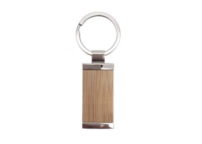 China Metal Bamboo Key Chain Rectangle Custom Logo Wooden Metal Keyring for sale