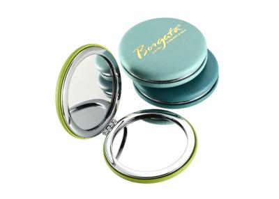 China Foldable PU Promotional Compact Mirrors Gold Stamping Pocket Makeup Mirror for sale