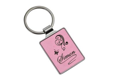 China Laser Engraving Logo Leather Key Chains 55mm 4mm Pink Key Ring Advertising for sale