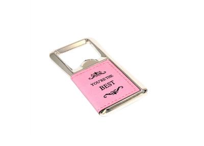 China Rectangle PU Leather Keychain Bottle Opener Laser Engraved Hot Stamping for sale