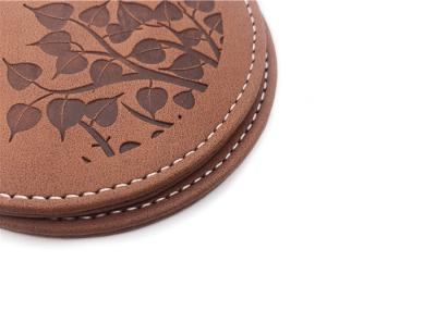 China Debossed Logo Drink Coasters With Logo PU Leather Brown Pantone for sale