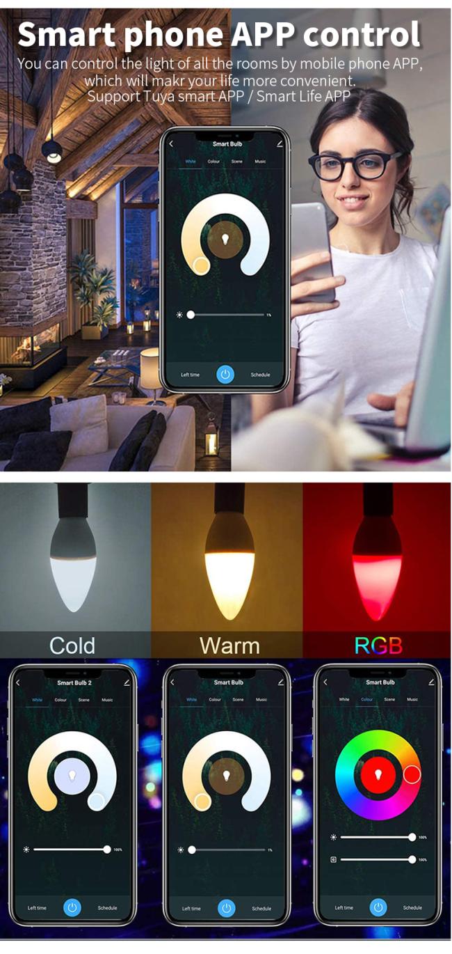 Multiple smart candle bulbs controlled via mobile app