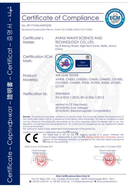 EN 61010-1:2010. EN 61326-1:2013 - Anhui Wanyi Science and Technology Co., Ltd.