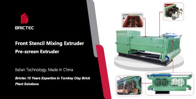Industrial front stencil mixing extruder for clay brick production