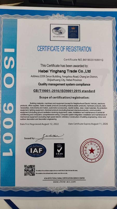 ISO - Hebei Yinghang Trade Co.,Ltd
