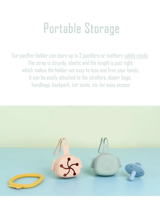 Dog-Shaped Food Grade Silicone Soother Container with Strap Dishwasher Free