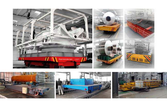 Electric coil transfer cart in industrial setting