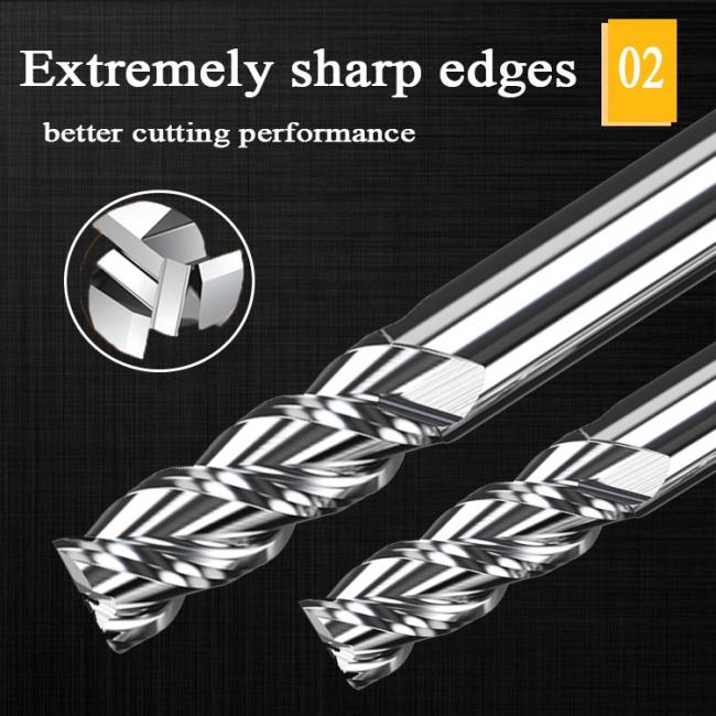 Close-up of carbide end mill cutting edges