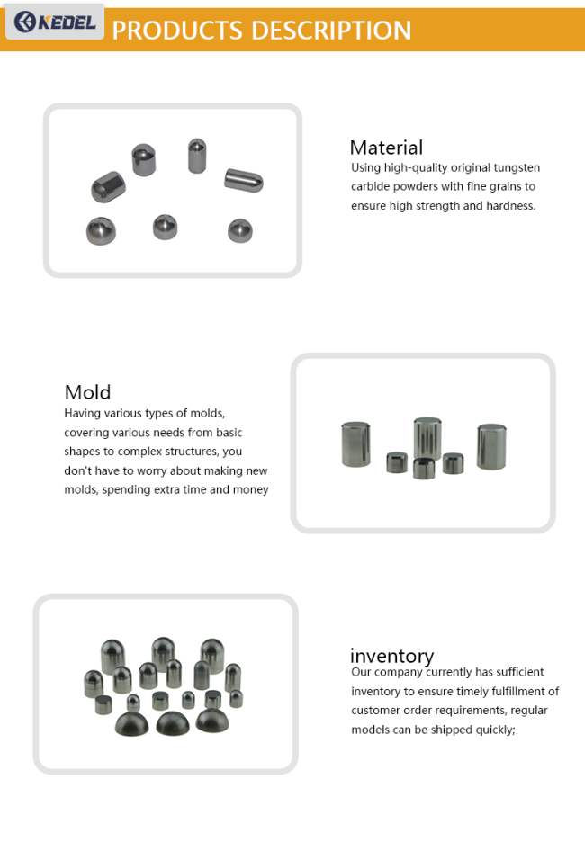 Close-up view of tungsten carbide conical buttons teeth