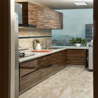 China High Glossy Cabinet Acrylic Brown Color Kitchen Cabinets PVC Kitchen Cabinets for sale