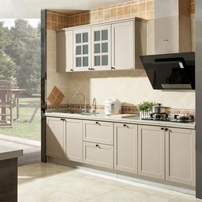 China Fashion White Kitchen Cabinets With Glass Double Door PVC Kitchen Cabinets for sale
