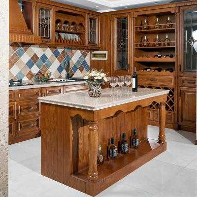 China Antique Cherry ISO9001 Solid Wood Kitchen Cabinets With Wine Shelf for sale