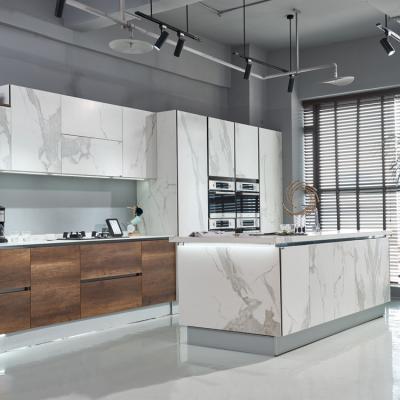China Quartz Stone Kitchen Cabinets Light Luxury Home Assembled Kitchen Cabinet for sale