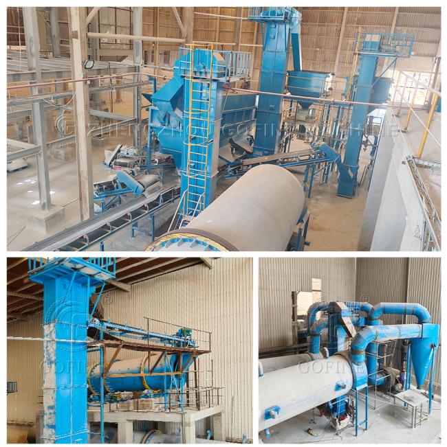 Close-up view of fertilizer granules produced by the machine