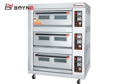 China Commercial Durable Stainless Steel Gas Oven Three Deck Six Trays Bread Oven For Cake Shop for sale