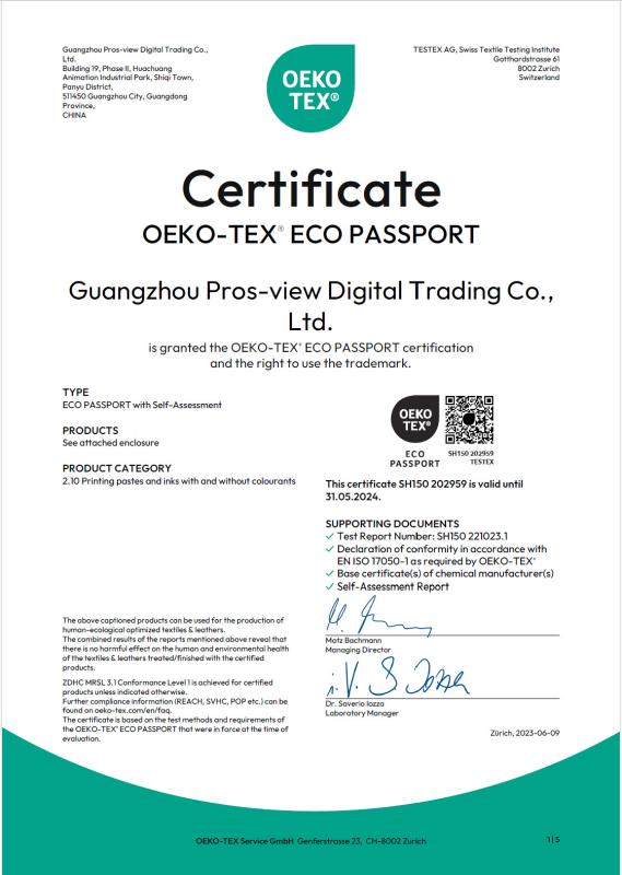 OEKO-TEX ECO PASSPORT - Guangzhou Jinglan Technology Co., Ltd.