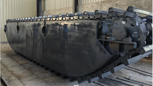 Amphibious excavator pontoon float design