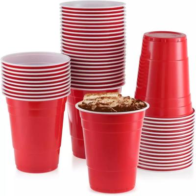 China 16 Oz Red Plastic Party Cups PS Disposable Solo Red Cups For Wine Beer Cold Drinks for sale