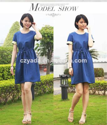China 2015 Wholesale Linen short sleeve Long Dress Designs for sale