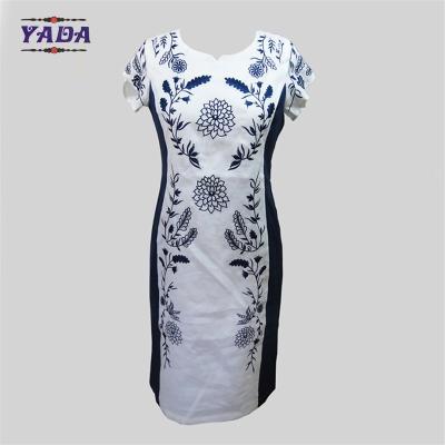 China Elegant round neck embroidery summer one piece party swing dress dinner dresses western wear for ladies for sale