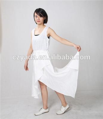 China 2015 diseños del vestido de la manga del cortocircuito de la moda del algodón del lino últimos para las señoras en venta