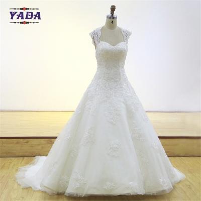 China Latest elegant v-neck backless embroidery mullet luxury dress vintage lace wedding gown for sale