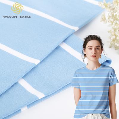 China Camiseta de algodón puro de jersey de tela baja contracción 170gm 40S material teñido de hilo en venta