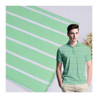 China Breathable Green And White Striped Knit Fabric , 210g 26S Striped Cotton Knit Fabric for sale