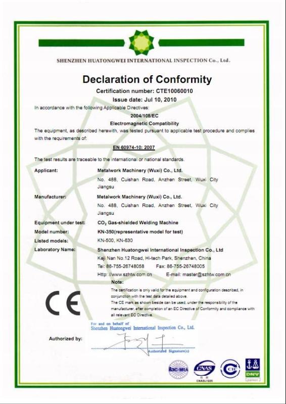 CE Certificate - METALWORK MACHINERY (WUXI) CO.LTD