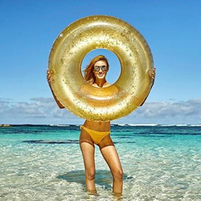 China Glitter Gold  100kg Blow Up Ring Swimming Pool Inflatable Transparent Swim Ring For Adults for sale