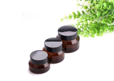 China Amber Glass Empty Cosmetic Cream Jar Elegant Black Lid Aluminum Cap for sale