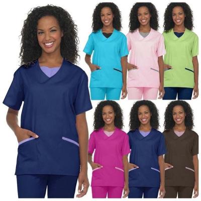 China Unisex Hospital Scrub Suit Plus Size Custom Logo Stretch Solid Color for sale