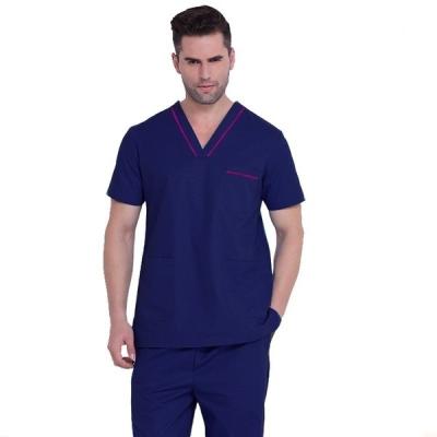 China Custom Lab Hospital Scrub Suit V Neck Rayon Mix Fabric Men Scrub for sale