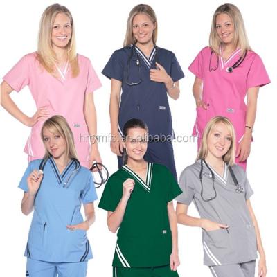 China Short Sleeve Solid Color Stylish Nursing Scrubs  65% Cotton 35% Polyester for sale