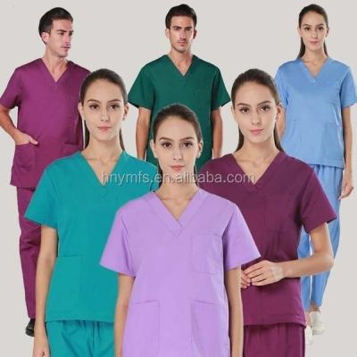 China Woven Fabric Type Medical Nursing Uniform Short Sleeve Solid Color for sale